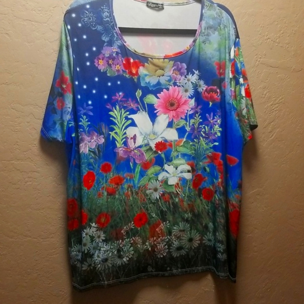 JESSICA MAX Sz 3X short sleeve, Floral Blue,Green, Red, White, GUC CL#119